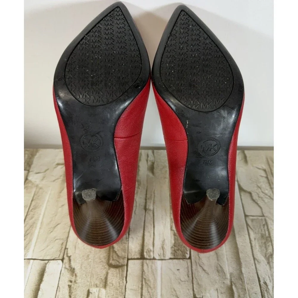 Michael Michael Women's Dorothy  Flex Mid Pump Round Toe A Red  Suede Heels 7.5